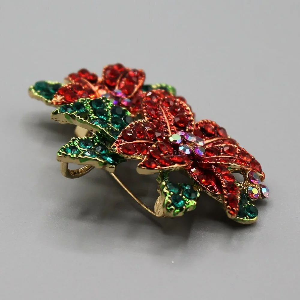 Poinsettia flower pin brooch jewelry Holidays Christmas yellow gold red green